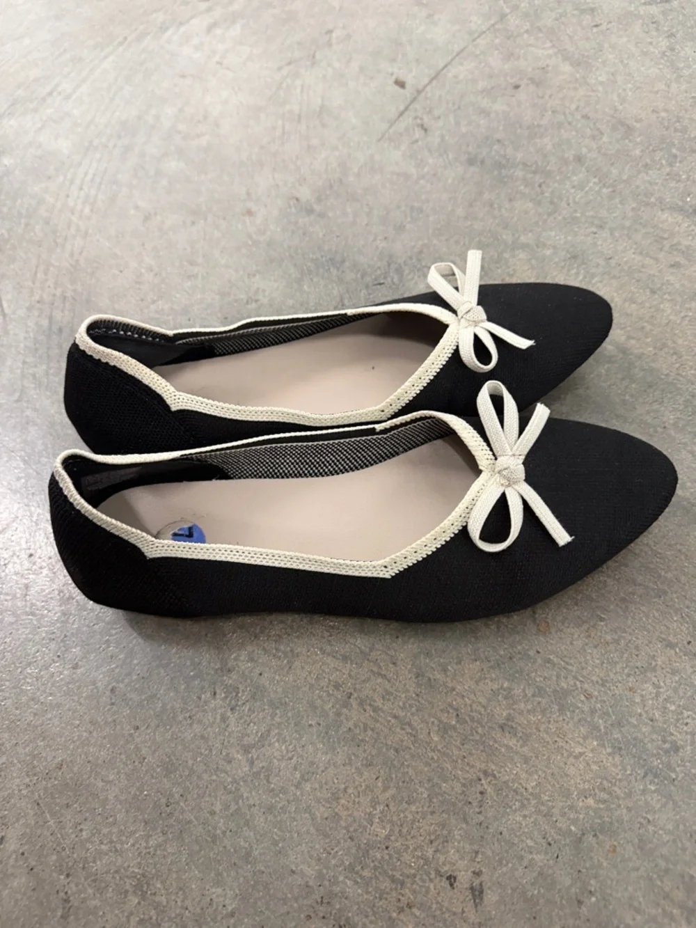 Danskin Black Ballet Flats with Cream Trim and Bow Accent